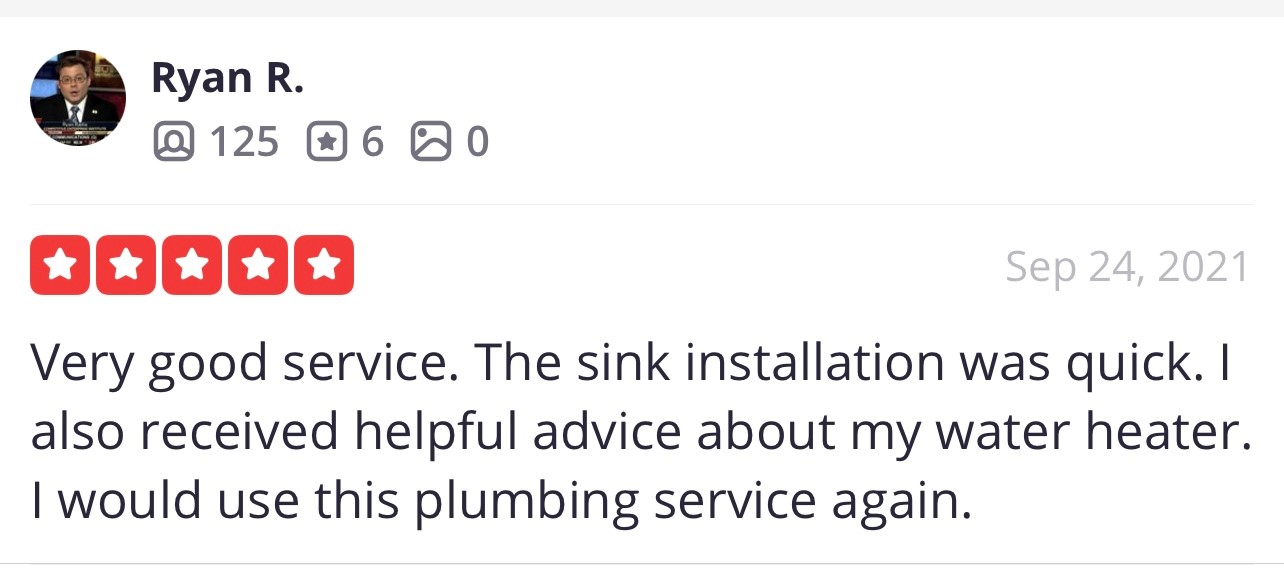 5 Star Plumbing Company Review for MJW Plumbing Company Vienna VA